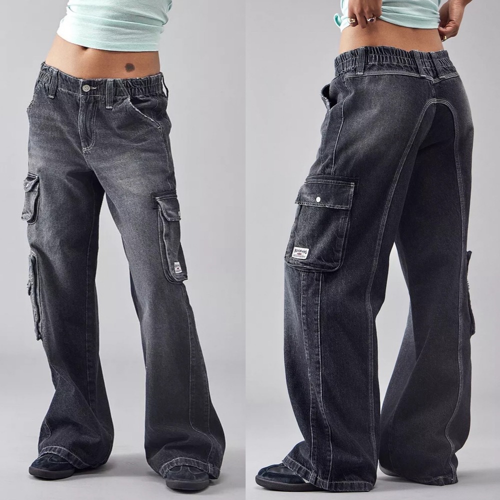 Urban Outfitters BDG Cyber Y2K Cargo Black Tinted Jeans Size 34W